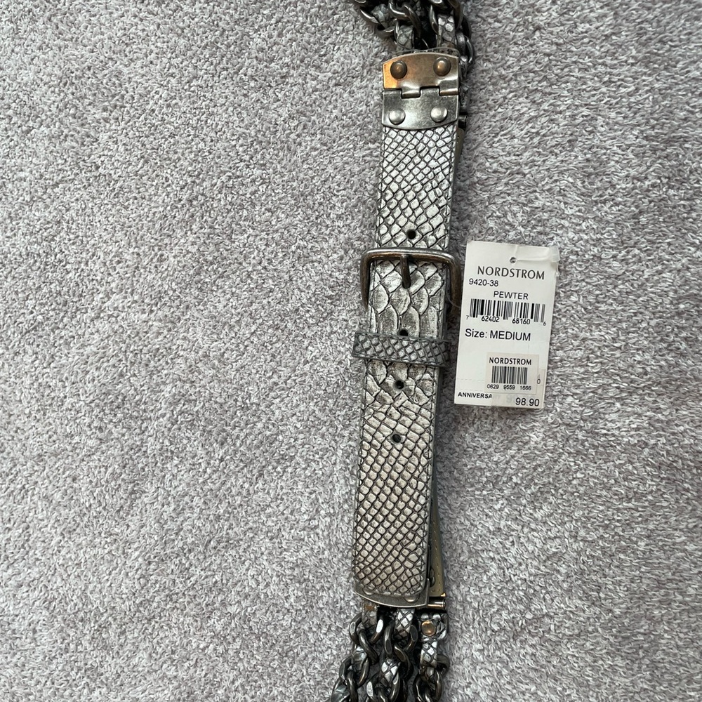 Nordstrom Pewter Snake skin pattern/ chain leather Women's Belt